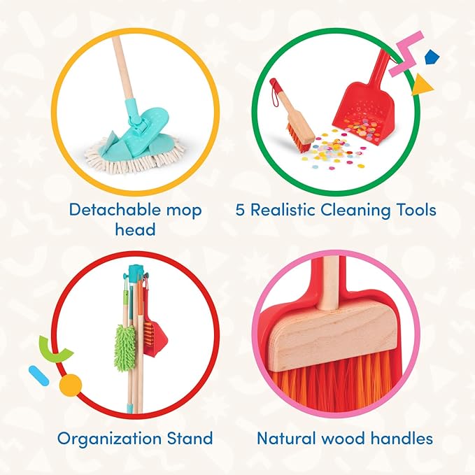 Battat- Kids Cleaning Set – Cleaning Toys For Toddlers, Children – Pretend Play Kit- Broom, Mop, Brush, Dustpan, Duster- Sweep n' Clean- 2 Years +