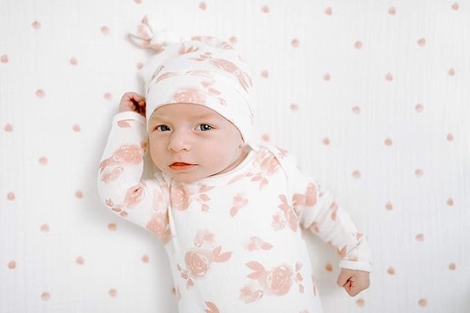 aden + anais Snuggle Knit Knotted Newborn Baby Gown & Hat Set, Rosettes