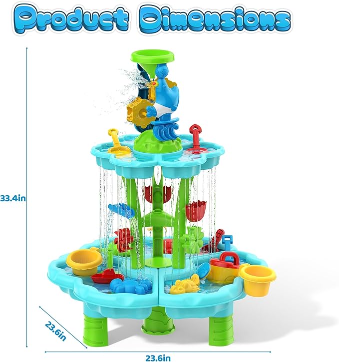 Kids Flower Water Sand Table for Toddlers - 2-Tier Outdoor Water Sand Play Table Toys for Boys Girls, Summer Splash Activity Sensory Table Party Birthday Gift for Kids 3-5 6-12