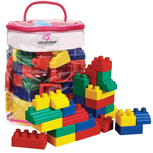 Edushape Soft Baby Blocks, 52 Pieces - Vibrant Colored Stacking Blocks for Building & Learning - Educational Play Soft Blocks for Babies, Toddlers, & Kids