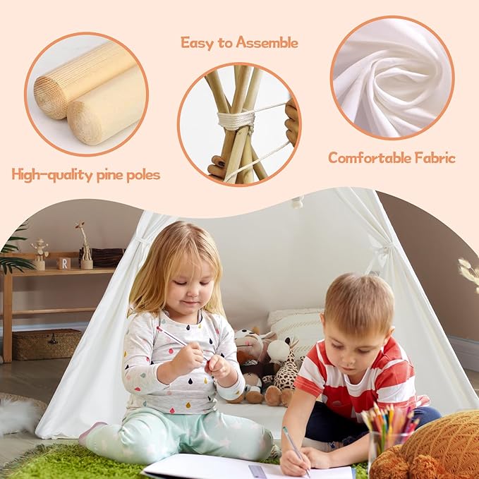 wilwolfer Kids Teepee Tent for Girls or Boys with Carry Case, Foldable Play Tent for Kids or Toddler Suit for Indoor and Outdoor Play, Protable Kids Playhouse Children Tent(Mat not Included)