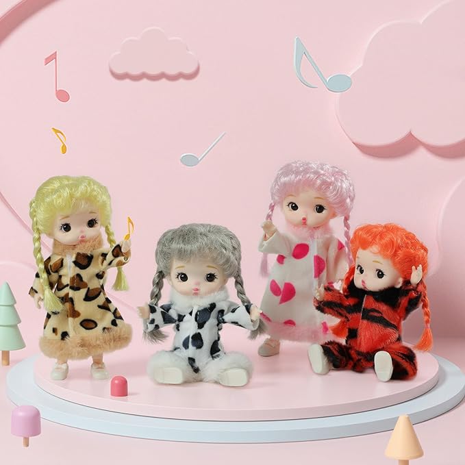 Mini Baby Dolls 4pcs Set,6Inch Princess Dolls,Realistic Cute Pout mini Babies,Rapunzel Doll with Skirt Dresses,Cute Small Baby Doll Gifts Set for Girls Boys 3+ Birthday Gifts
