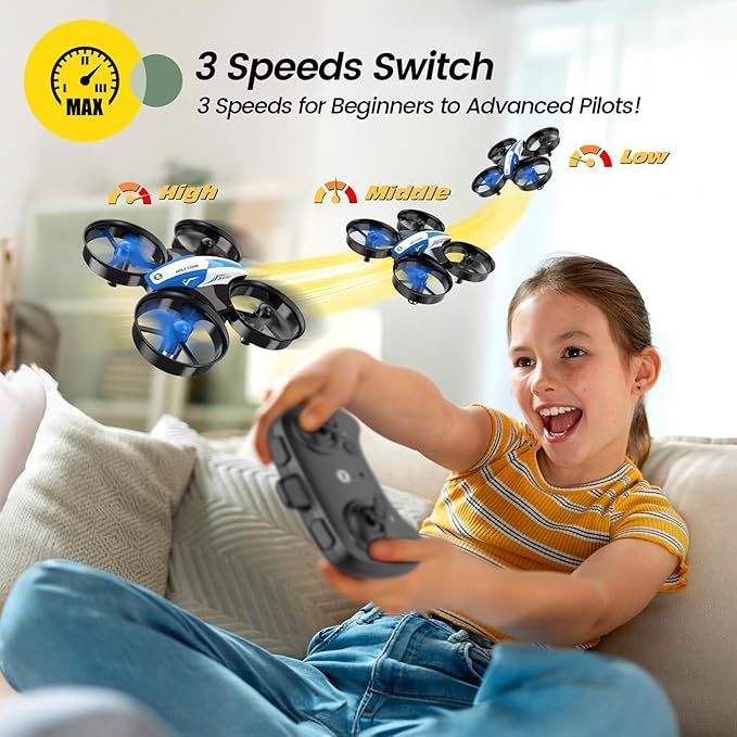 Holy Stone Mini Drone for Kids and Beginners RC Nano Quadcopter Indoor Small Helicopter Plane with Auto Hovering, 3D Flips, Headless Mode and 3 Batteries, Great Gift Toy for Boys and Girls, HS210 Blue