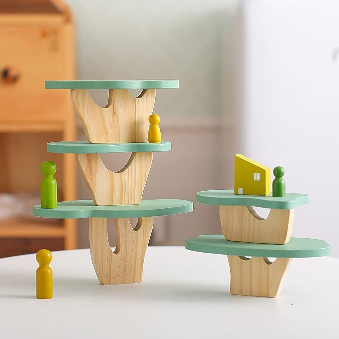 WOODEN TEETHER Wooden Tree Toy Pack of 15 Wood Forest Sensory Toys for Boys and Girls Educational Montessori Toys for Preschool Kids