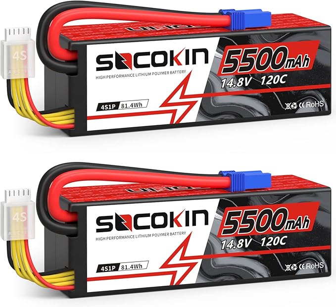 4S Lipo Battery 5500mAh 14.8V 120C Lipo Battery with EC5 Connector Hard Case for RC Car Truck Tank RC Buggy Truggy RC Model Racing Hobby(2 Pack)