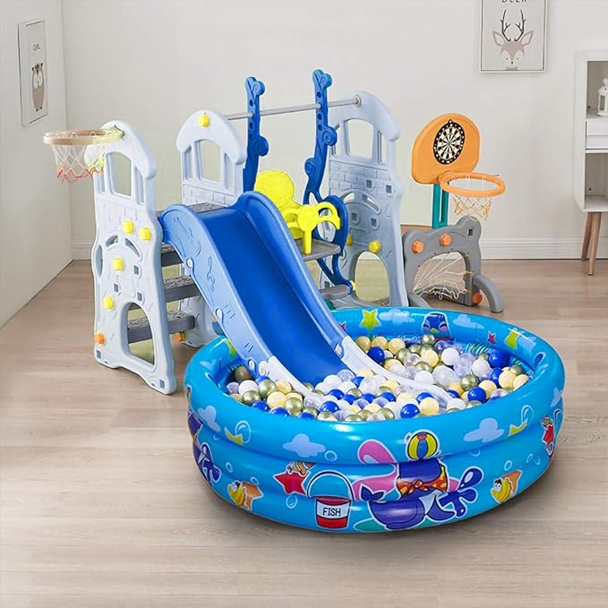 3 Rings Kiddie Pool for Toddler, 48”X12”,Kids Swimming Pool, Inflatable Baby Ball Pit Pool, Small Infant Pool (Blue)