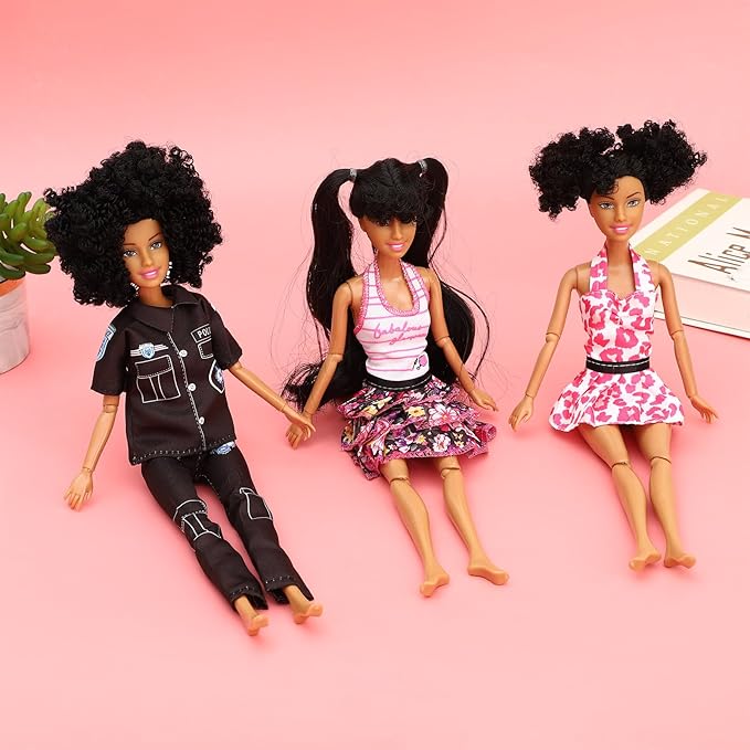 ONEST 5 Sets 11.5 Inch African American Dolls Include 5 Pieces Brown Girl Dolls, 8 Pieces Handmade Doll Clothes