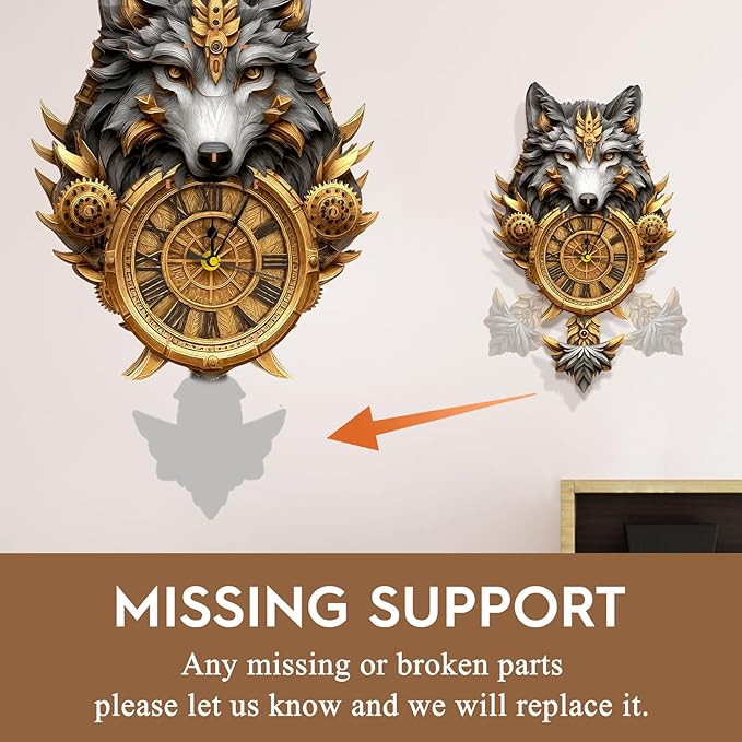 3D Puzzles for Adults Clock-Gray Wolf Design Model Kit-Mechanical DIY Pendulum Clock with Roman Numerals-Desk Home Office Decor Personalized Gift for DIY Lovers