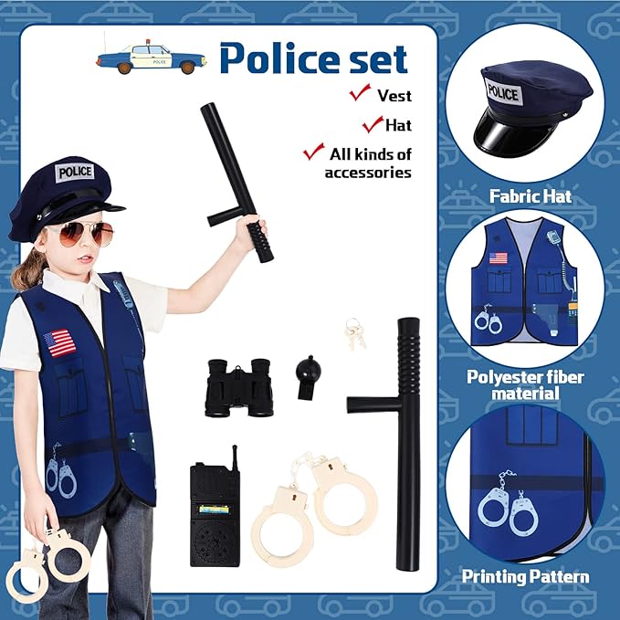 Bonuci 3 Sets Kids Dress up for Play Age 3-7 Years Old,dress up Costumes Vest Set Police,fireman and Worker for Toddler Kids Boys Pretend Role Accessories