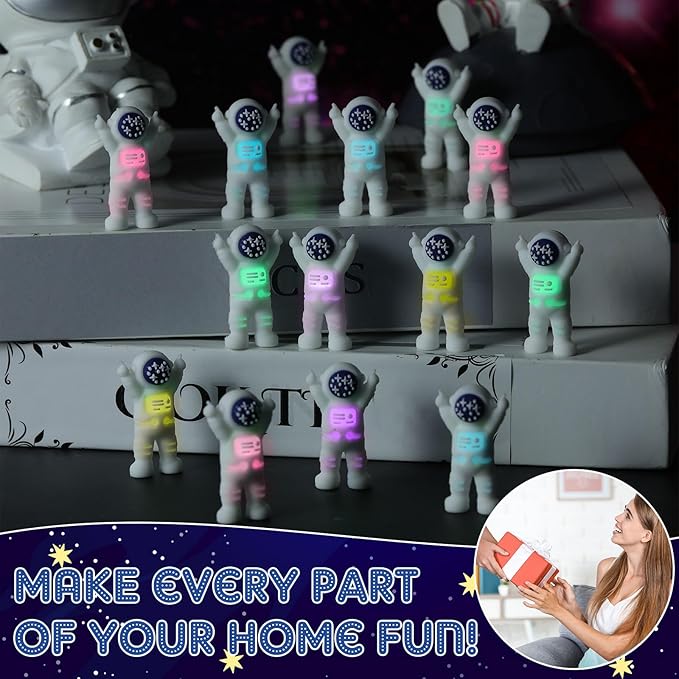 100 Pcs Mini Astronaut Figurines Glow in the Dark Miniature Astronaut Tiny Spaceman Toys for Space Party Piñata Cake Topper Kids School Classroom Prize Gift Hide and Seek (Partial Body Glow)