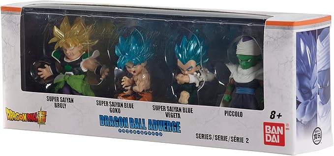 Bandai Namco - Dragon Ball Super - Super Saiyan Blue Goku, Super Saiyan Blue Vegeta, Super Saiyan Broly, and Piccolo, Dragon Ball Adverge 2" Figure (Box Set 3)