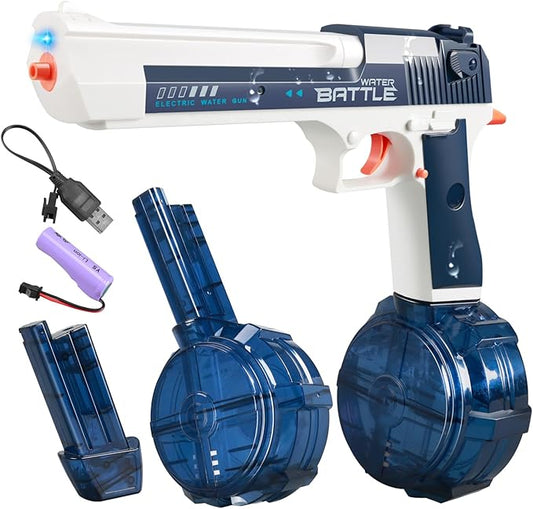 Electric Water Gun with Light - Automatic Water Gun with Drum, Realisty Water Pistol, Blue