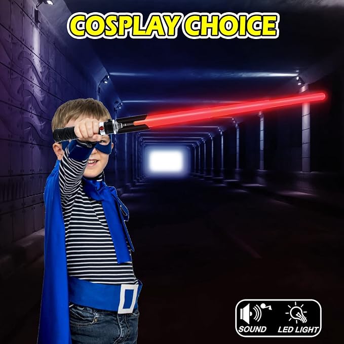 Light Saber Swords for Kids, 2-in-1 Dual Light Up Sabers with FX Sound, Expandable Light Sword with Belt Clip for Galaxy War Fighter Warriors, Halloween Costume Parties