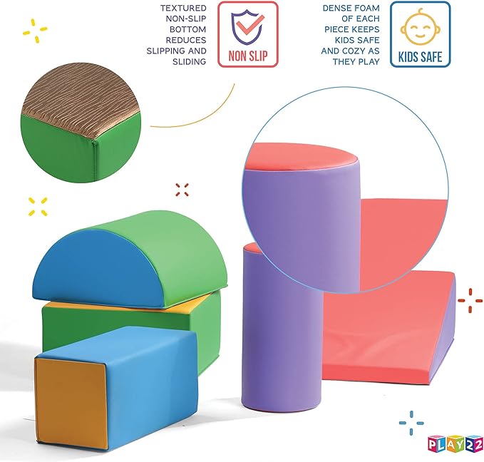 Play22 Soft Climbing Toys for Toddlers Indoor - 5 PC Baby Foam Climbing Blocks, PU Leather Gym Climb and Crawl Play Set Waterproof and Easy to Clean