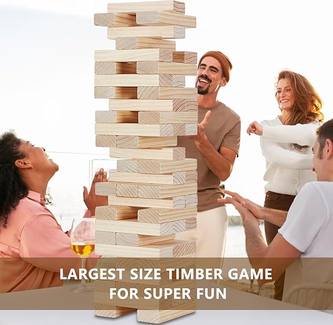 X-Large Size Giant Tumble Tower, 60 Blocks Outdoor Games Stacking Games Includes Dice Carrying Bag Scoreboard, Stacking Over 5FT for Backyard Lawn Party Playing