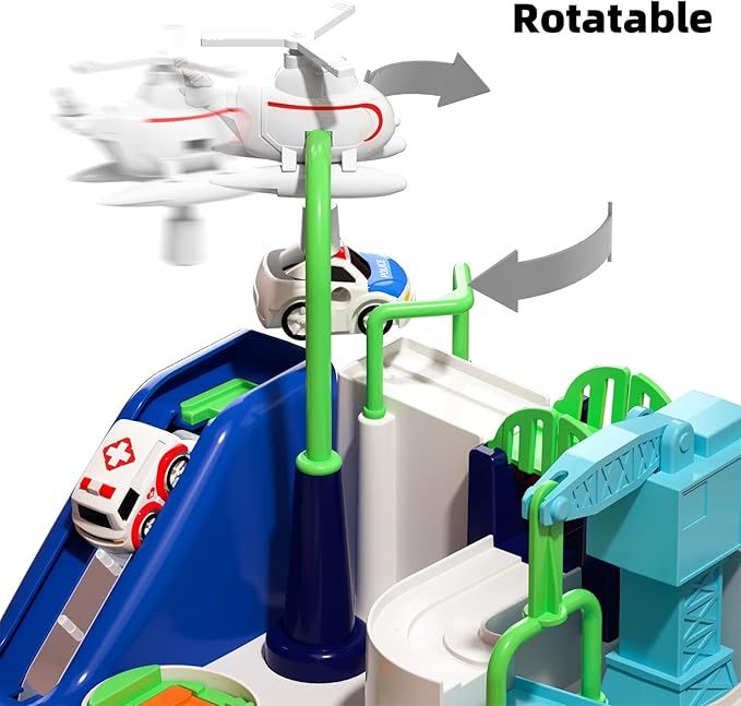 TEMI Boys Toys Car Track, Kids Race Track City Adventurous Toy for 3 4 5 6 7 Years Old Boys Girls - Car Toys with 3 Cars, Car Track Toys for Boys Age 3, Birthday Gifts Toys for Boys 3-5 Years Old