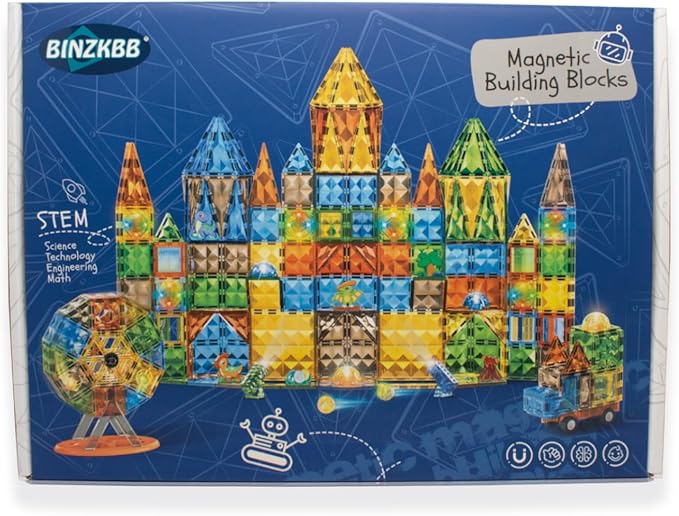 BINZKBB Magnetic Tiles 110PCS - 3D Lighted Magnet Building Blocks for Kids,Creative Dinosaur Toys Educational Sensory Stack STEM Construction Toys for Kids Ages 3 4 5 6 8 10+ Year Old Boys Girls
