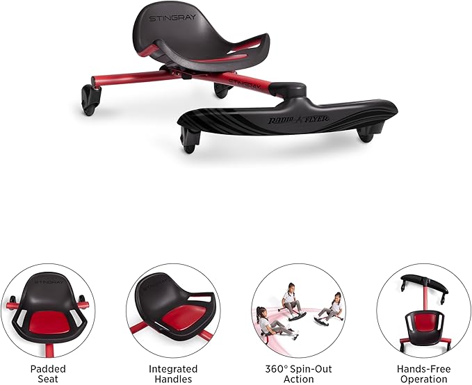 Radio Flyer Stingray Ride On Scooter Toy for Kids Ages 3-8 Years, Black, Drifter