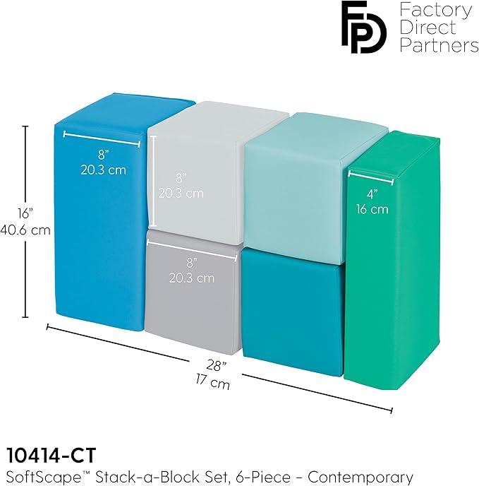 Factory Direct Partners 10414-CT SoftScape Stack-a-Block Big Foam Construction Building Blocks, Soft Play Set for Toddlers and Kids (6-Piece Set) - Contemporary