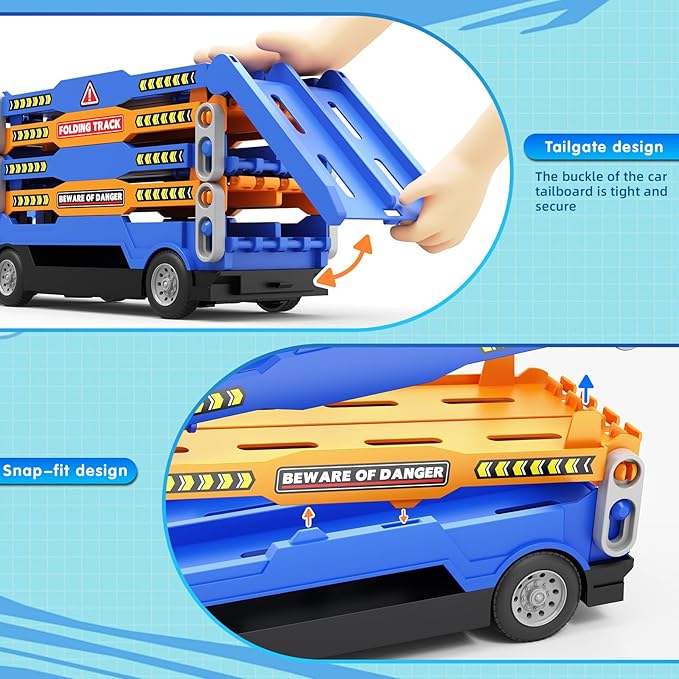 HONGTUO Toddler Truck Track Set with Lights & Sounds – 55-Inch Racing Track with 6 Die-Cast Cars, Perfect Birthday for 3 4 5 6 7 Years Old Boys and Girls