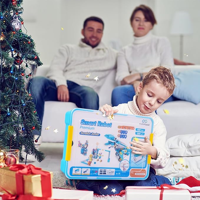 Coding Robot Kit for Kids Ages 6+, 200-in-1 RC Robot Building Toys,Scratch Junior Educational Coding Kit with 36 Free Video Courses, Birthday Childrens' Day Gift for Boys Girls(400+ Blocks)