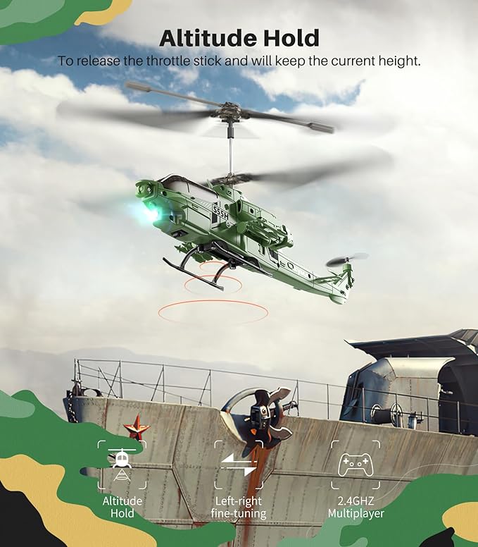 SYMA S55H Remote Control Helicopter, Military RC Helicopters with Cool Appearance Design, Upgraded Protection Function, Altitude Hold, for Kids Adults