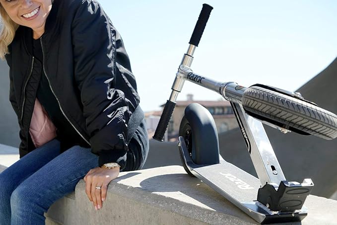 Razor A5 Air Kick Scooter for Kids Ages 8+ - Extra-Long Deck, 8" Pneumatic Rubber Wheels, Foldable, Anti-Rattle Handlebars, for Riders up to 220 lbs