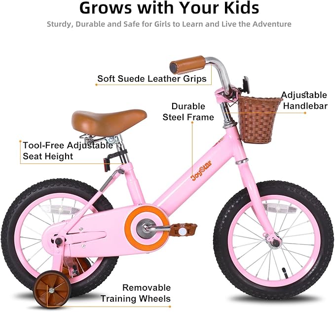 JOYSTAR Vintage Kids Bike with Training Wheels & Basket, 12 14 16 20 24 Inch Girls Bike for 2-14 Years Old, Multiple Colors