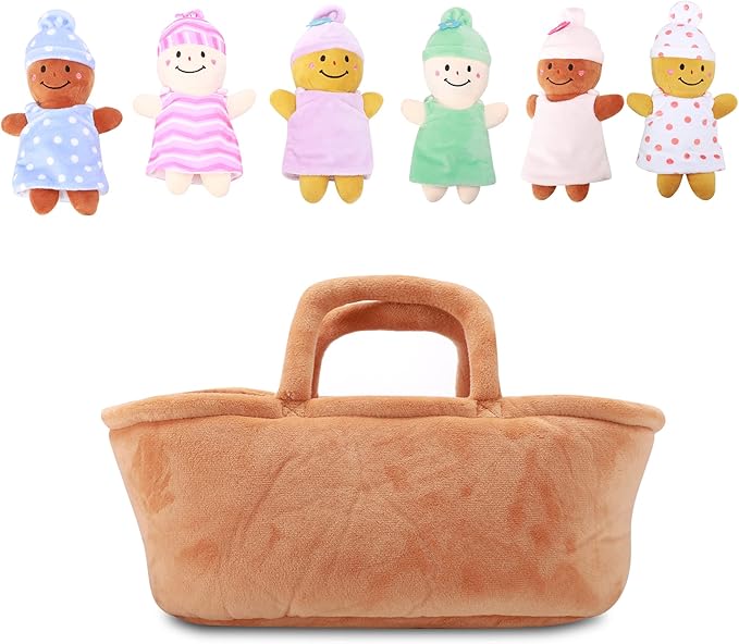 Basket Plush Baby Dolls Soft Multicultural Sensory Babies Toy Set 6 Piece Interchangeable Clothes Stuffed Plush Figures for All Ages Easter Gift