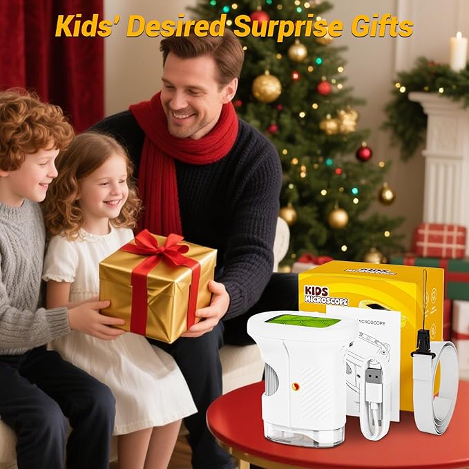 2.4" Screen Pocket Kids Microscope: 1000X Handheld Microscope for Photo and Video - Portable Science Kits STEM Toys – Christmas/Birthday Gifts for Girls & Boys Ages 3-12(White)