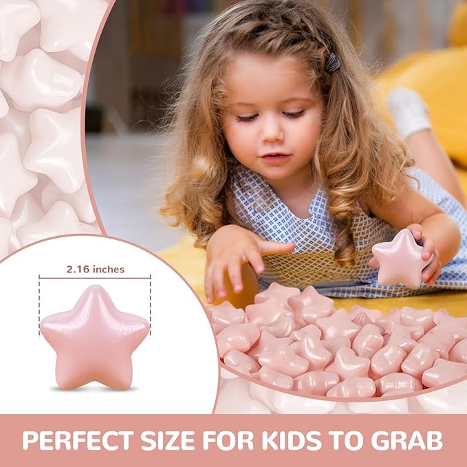 Star ball pit balls 100 Phthalate Free BPA Free Crush Proof 2.16 Inches Star Shape for Pastel Plastic Balls for Ball Pit Ideal Gift for Toddlers Babies Kids Pool Water Toys Play Tent, Pearl Pink