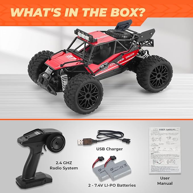 RC Cars 1:14 Scale Remote Control Car, High-Speed 25Km/h All-Terrain Electric Toys, 2WD Off-road Vehicles, With Two Rechargeable Batteries, Suitable For Boys and Girls Children Adult Use(Red)