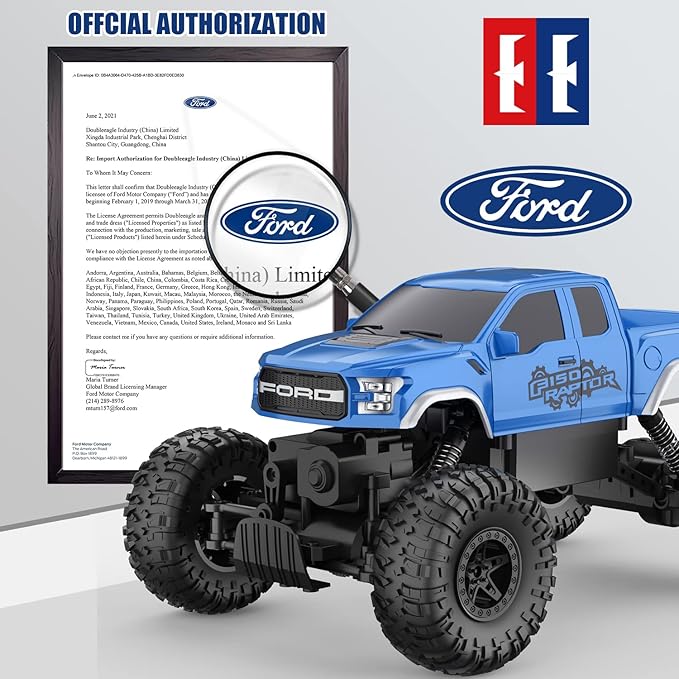 DOUBLE E Ford Raptor F150 RC Car 4WD 2 Motors Monster Trucks for Boys, 11 Inches Off Road Crawler Vehicle Truck Toy for Kids, Blue
