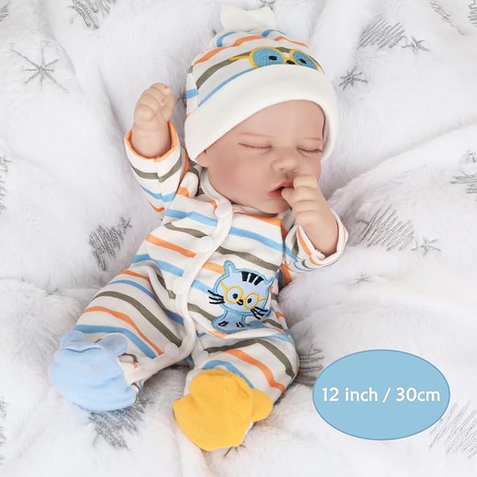 Lifelike Reborn Baby Dolls - 12 Inch Full Vinyl Realistic Baby Doll Sleeping Newborn Real Life Small Baby Doll for 3 + Year Old Kids