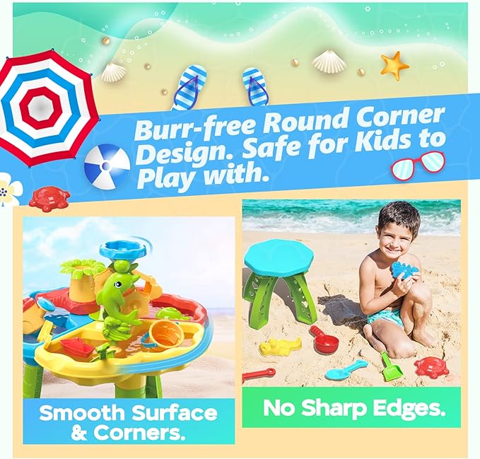 SMILESSKIDDO Sand Water Table for Toddlers, 3 in 1 Sand Table and Water Play Table Beach Toy for Kids Boys Girls, Outside Backyard Activity Sensory Play Water Table for Toddlers Age 3-5