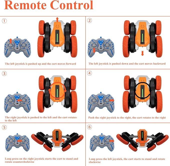 Hand Gesture Sensing Double-Sided Remote Control Car,360ยฐ 4wd Off-Road with Lights & Music Indoor/Outdoor Toy for 6-12 Age Boys Birthday Gift (Orange)