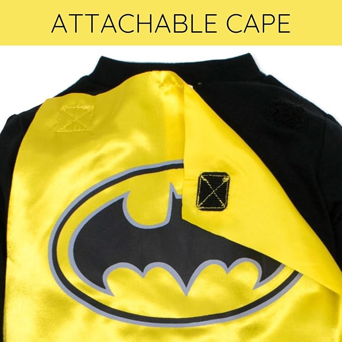 WARNER BROS. Justice League Batman Superman Lightweight Breathable Baby Zip Up Costume Coverall with Cape Newborn to Kid