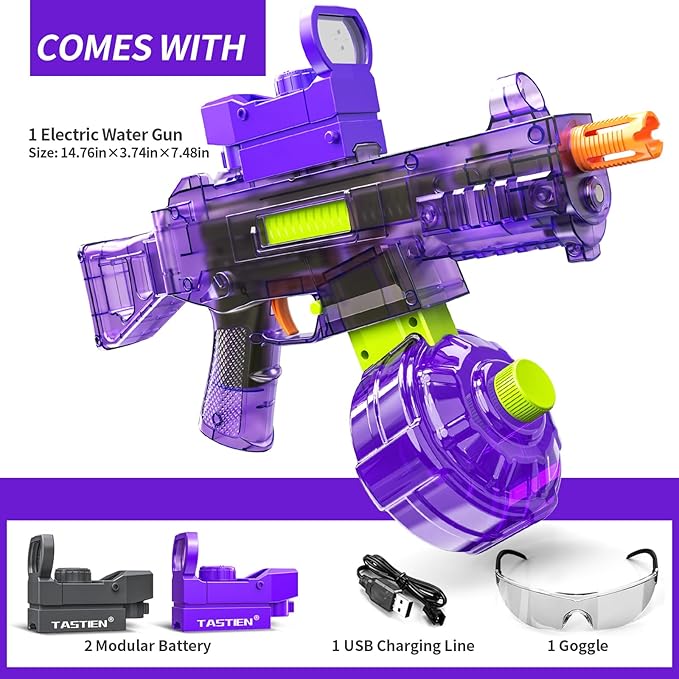 Electric Water Gun for Adults Kids, Automatic Squirt Guns up to 36 FT Range, Large Capacity 540 Super Water Blaster, Full Auto Water Gun for Pool Party Games Water Fighting - Purple