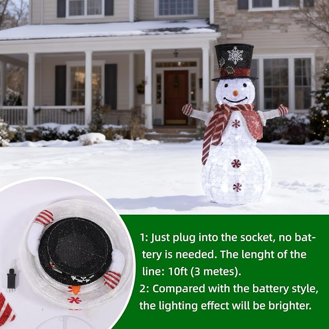 Snowman 3D Christmas Collapsible Decorations,Lighted Outdoor Xmas Large Snowman Garden Décor,Pre-Lit for Indoor/Outside Yard Holiday Decoration (red)