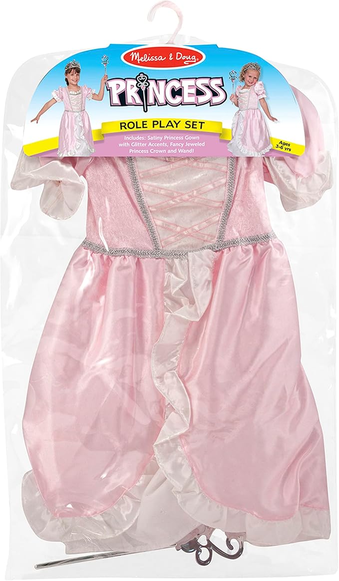 Melissa & Doug Princess Role Play Costume Set (3 pcs)- Pink Gown, Tiara, Wand