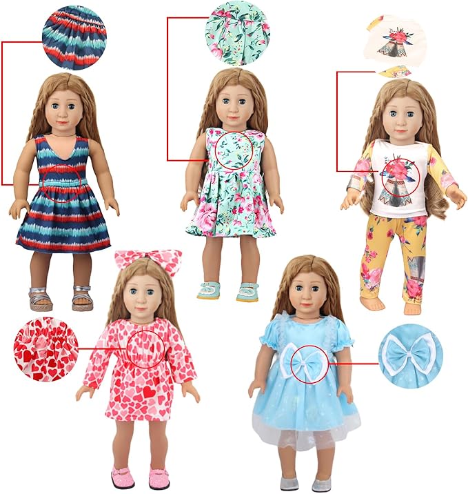 10 Sets of 18 Inch American Doll Clothes, Including 10 of Doll Clothing Dress Outfits for Gift Dolls, Birthday Gifts for Kids
