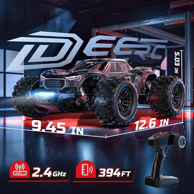 DEERC 1:14 Fast Brushless RC Car for Adults, Max 46+ mph Off-Road Truck, 2 * 3S Lipo 4WD Waterproof, High Speed Remote Control Car, All Terrain RC Truggy for Snow, Sand & Mud