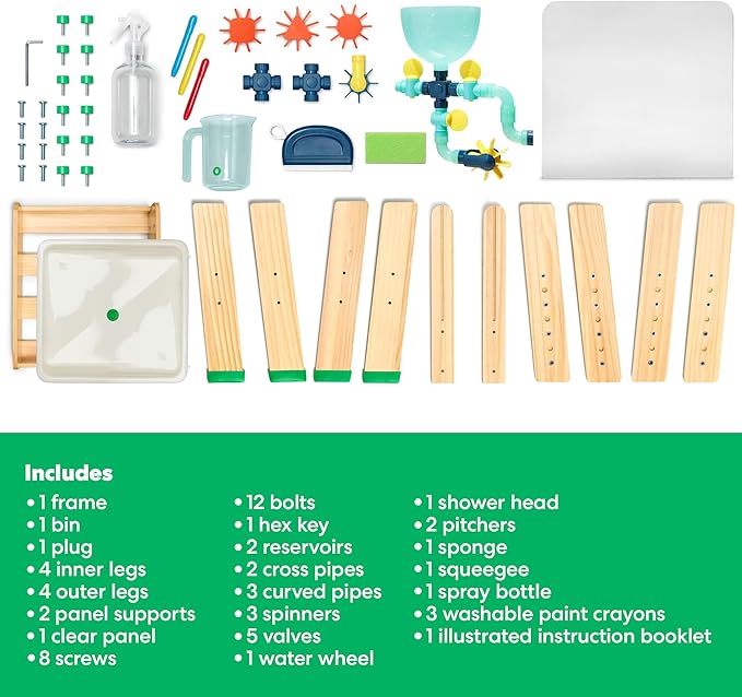 KiwiCo Water and Sand Sensory Table | Includes 26 Accessory Pcs: Pipes, Spinners, Water Wheel, Paint Crayons, and More | Outdoor Water Table for Toddlers Ages 3+