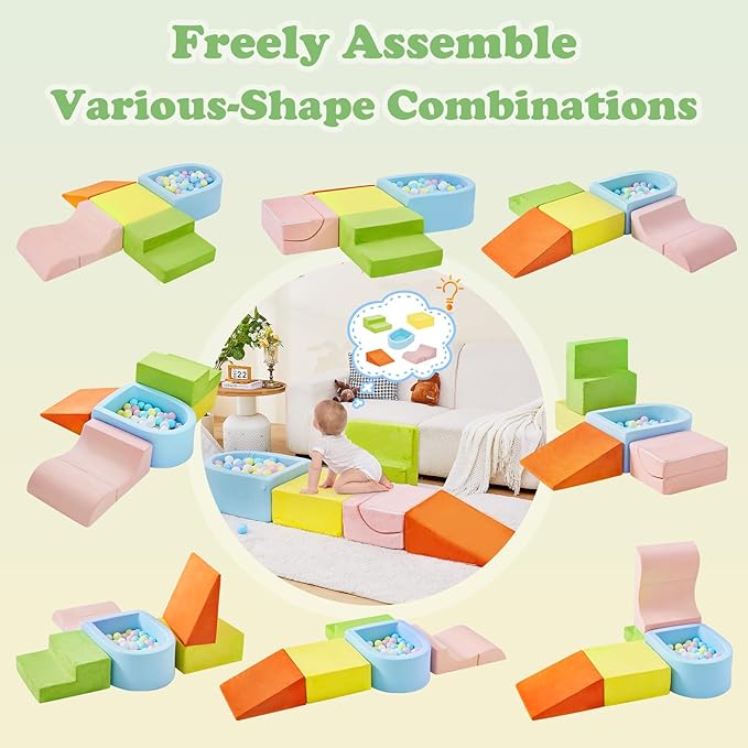 5-Piece Climbing Toys for Toddlers, Toddler Climbing Toys Indoor with Foam Ball Pit (Balls not Included), Soft Foam Climbing Blocks Set Indoor Play Gym for Crawling and Sliding