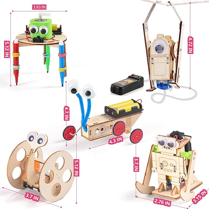 5-in-1 STEM Robot Kit for Kids Ages 5-7 8-10, Wood Building Art Crafts Kits for Boys 6-8 8-12, 3D Wooden Puzzles Robotics Models, Science Woodworking Projects Toys Gifts for Boy 6 7 8 10 12 Year OId