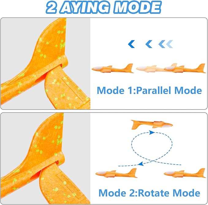 3 Pack Airplane Launcher Toy, 12.6" Foam Glider Led Plane, 2 Flight Mode Catapult Plane for Kids Outdoor Sport Flying Toys Gifts for 3 4 5 6 7 8 9 10 12 Year Old Boys Girls