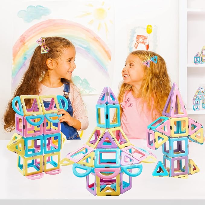 MAGBLOCK Magnetic Tiles Toys for 3 Year Old Girls, Magnet Blocks for Toddler Girl Toys, Magnetic Building Blocks for Kids Birthday Gift Present Set 52 Pieces