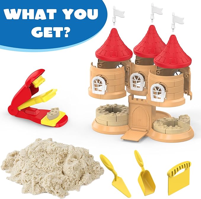 Play Sand Construction Set, 1.7lbs Moldable Sand Sensory Toys with Brick Mold, Building Toys, Gifts for Boys Girls Age 3-8 (Castle)