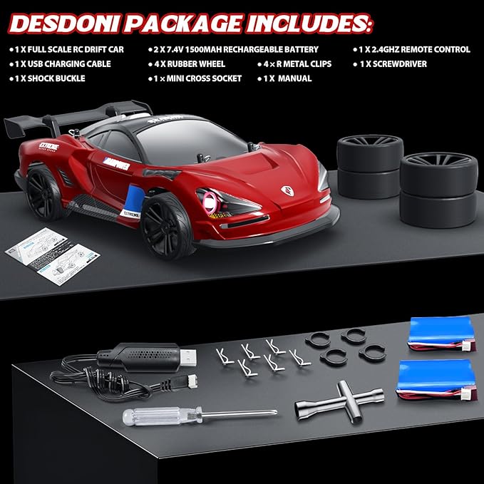 RC Drift Car Full Proportional RTR Remote Control Car 1/16 Scale 38KM/H Fast 4WD RC Car 2.4Ghz with 6 Modes of Light 2Pcs Rechargeable Batteries Racing for Boys and Adults Gift