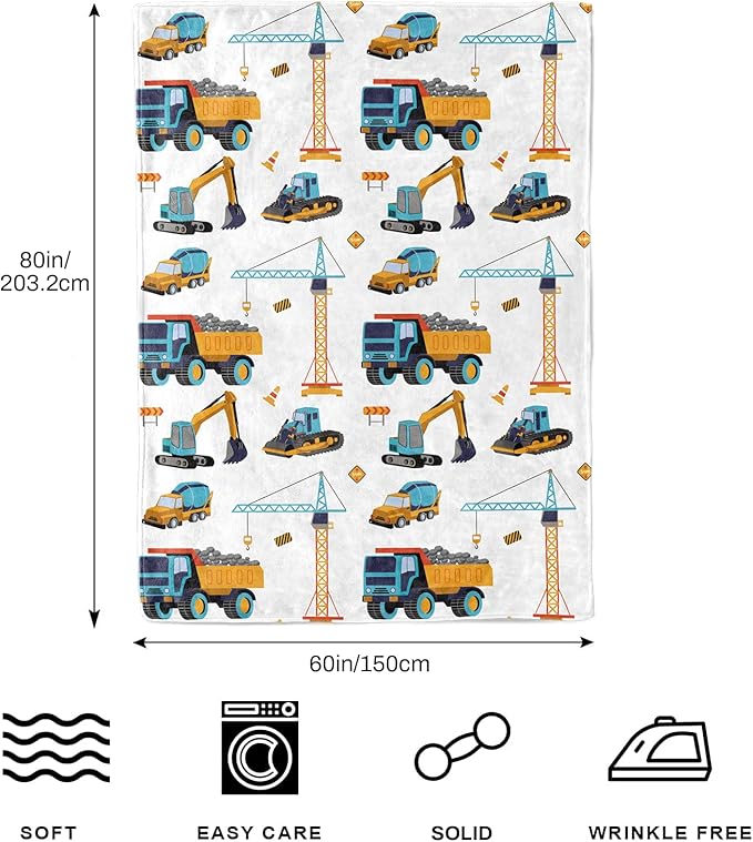 Construction Truck Blanket Boys Excavator Throw Soft Fuzzy Flannel Tractor Blanket for Bed Couch Sofa Decor Blankets Trucks Car Lover Toddler Kids Blankets Gifts 80"x60"